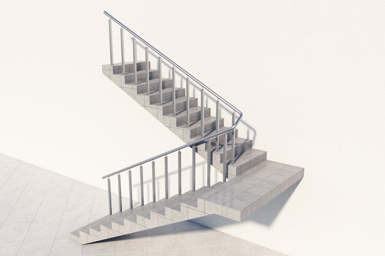 Поручень квадрат, стойки квадрат в каждой ступени, нержавеющие ограждения без ригелей для лестницы