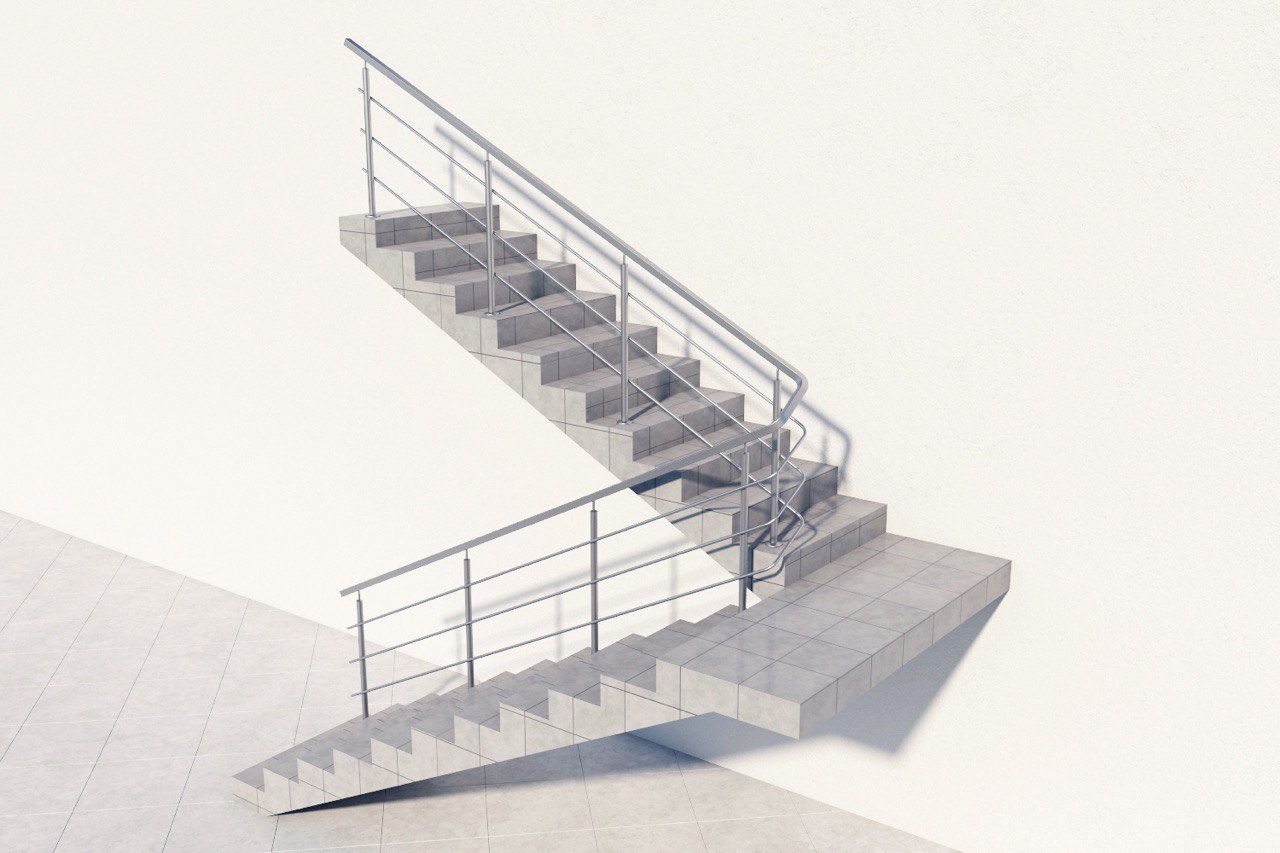 Три ригеля на сварке, квадратный поручень и круглые стойки