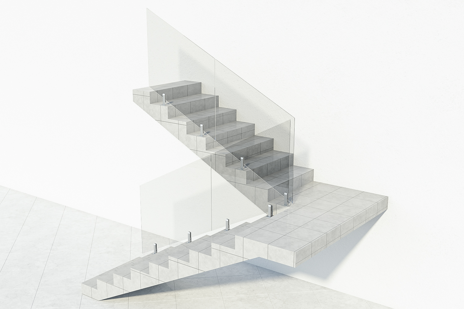 Цельностеклянное лестничное ограждение на министойках из нержавеющей стали для лестницы