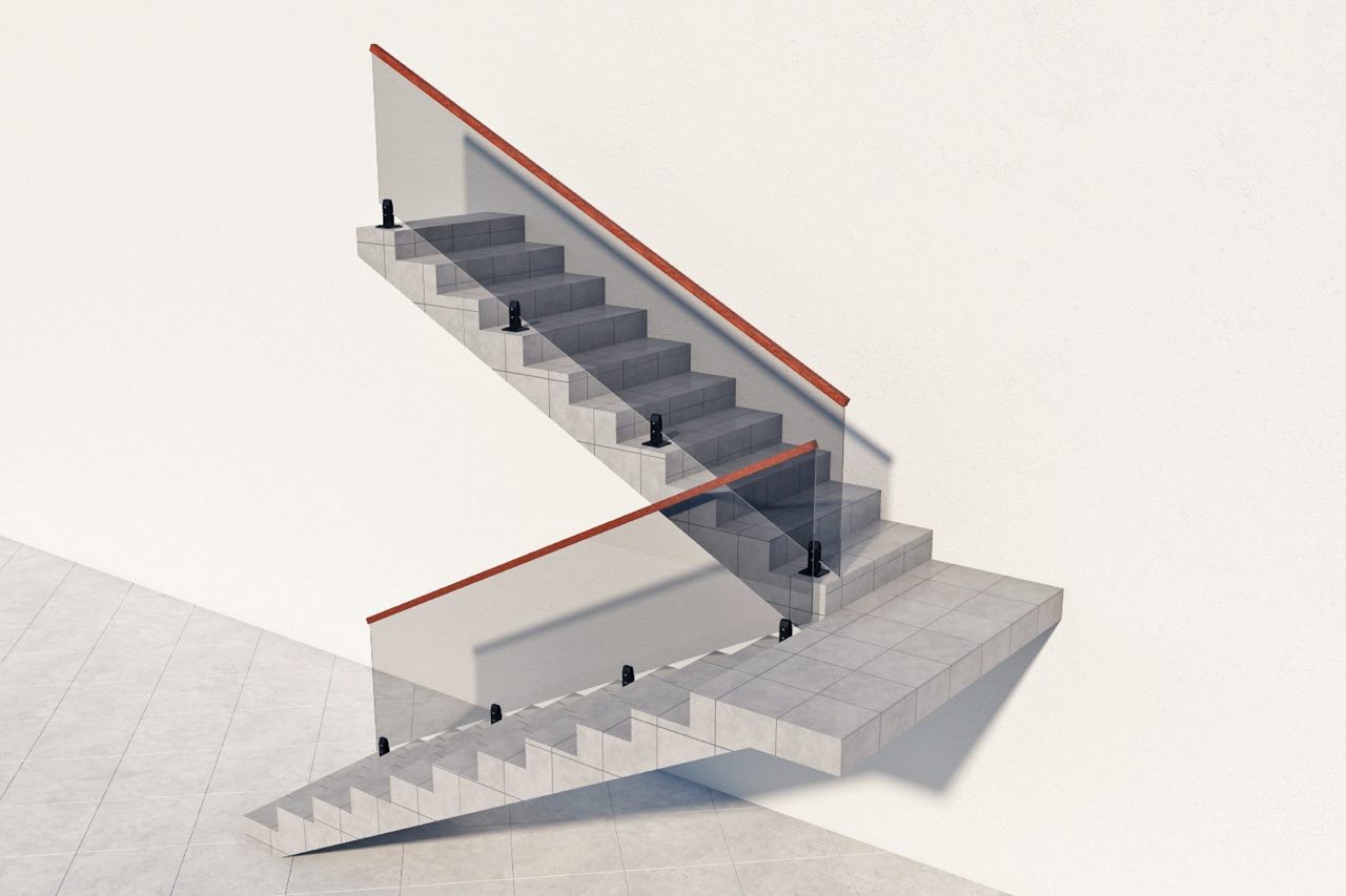 Цельностеклянное лестничное ограждение на министойках поручень квадрат из дерева стали для лестницы