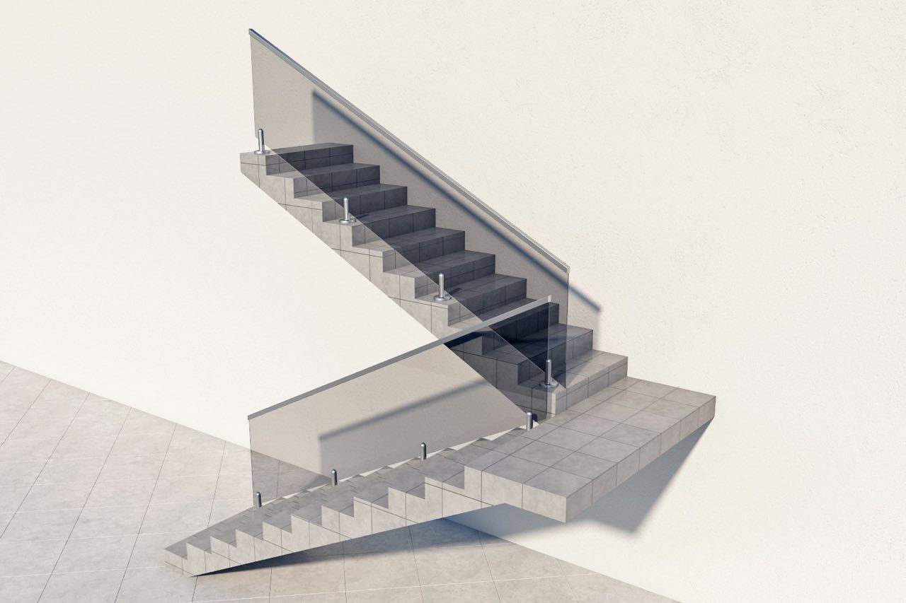 Цельностеклянное лестничное ограждение на министойках поручень квадрат из нержавеющей стали для лестницы