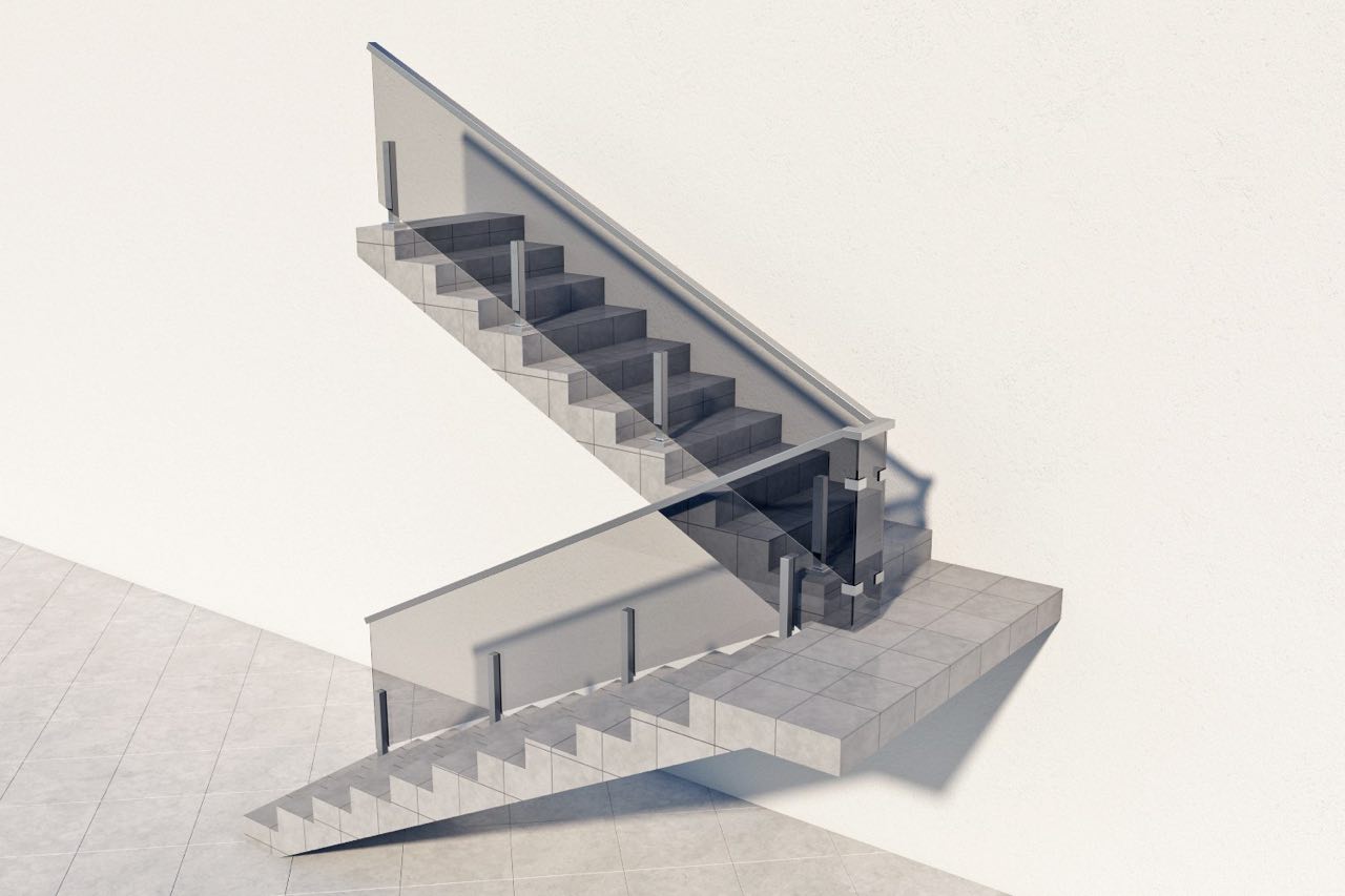 Цельностеклянное лестничное ограждение на министойках поручень прямоугольный из нержавеющей стали для лестницы