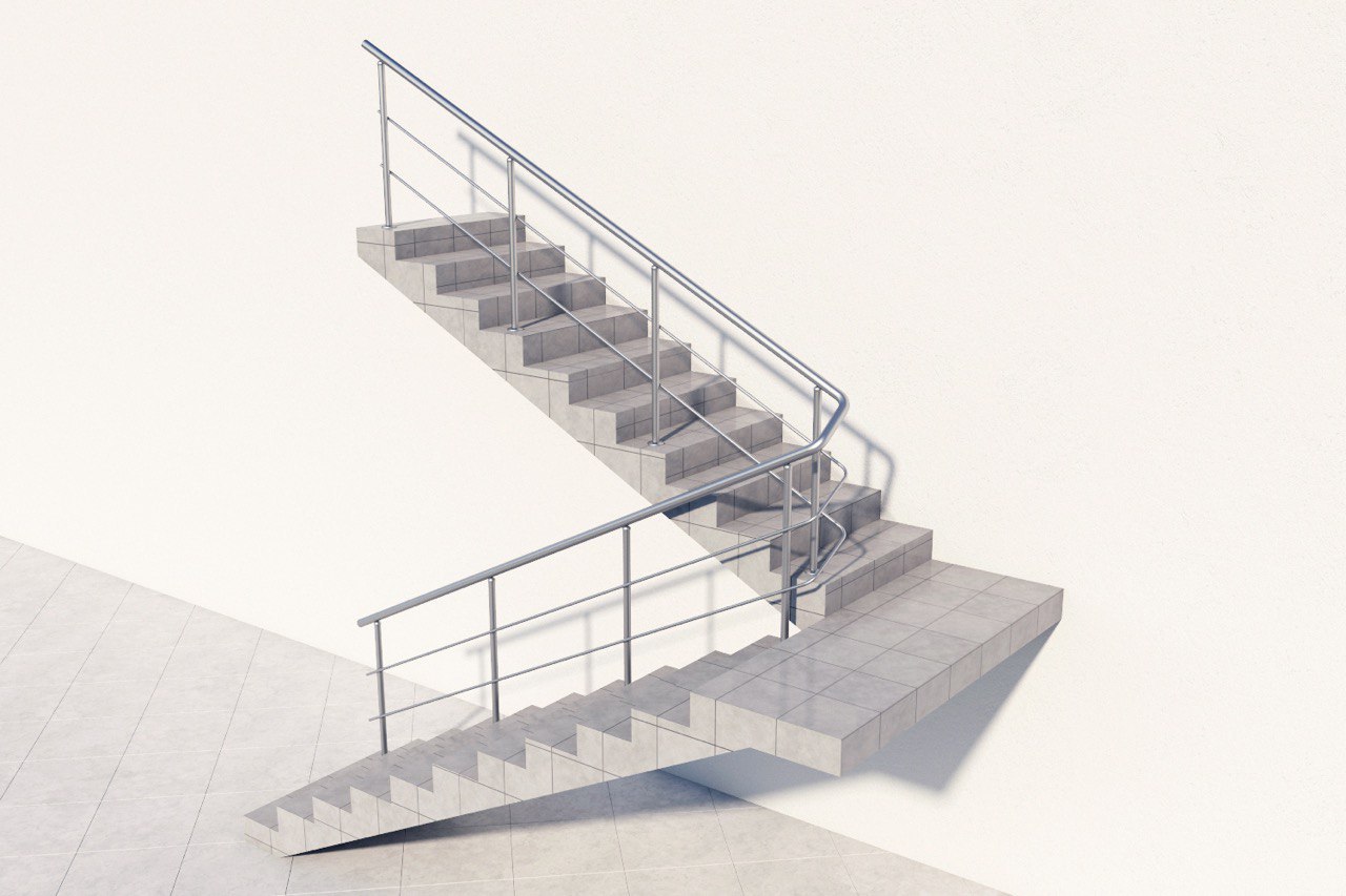 Два ригеля на сварке, круглый поручень и круглые стойки