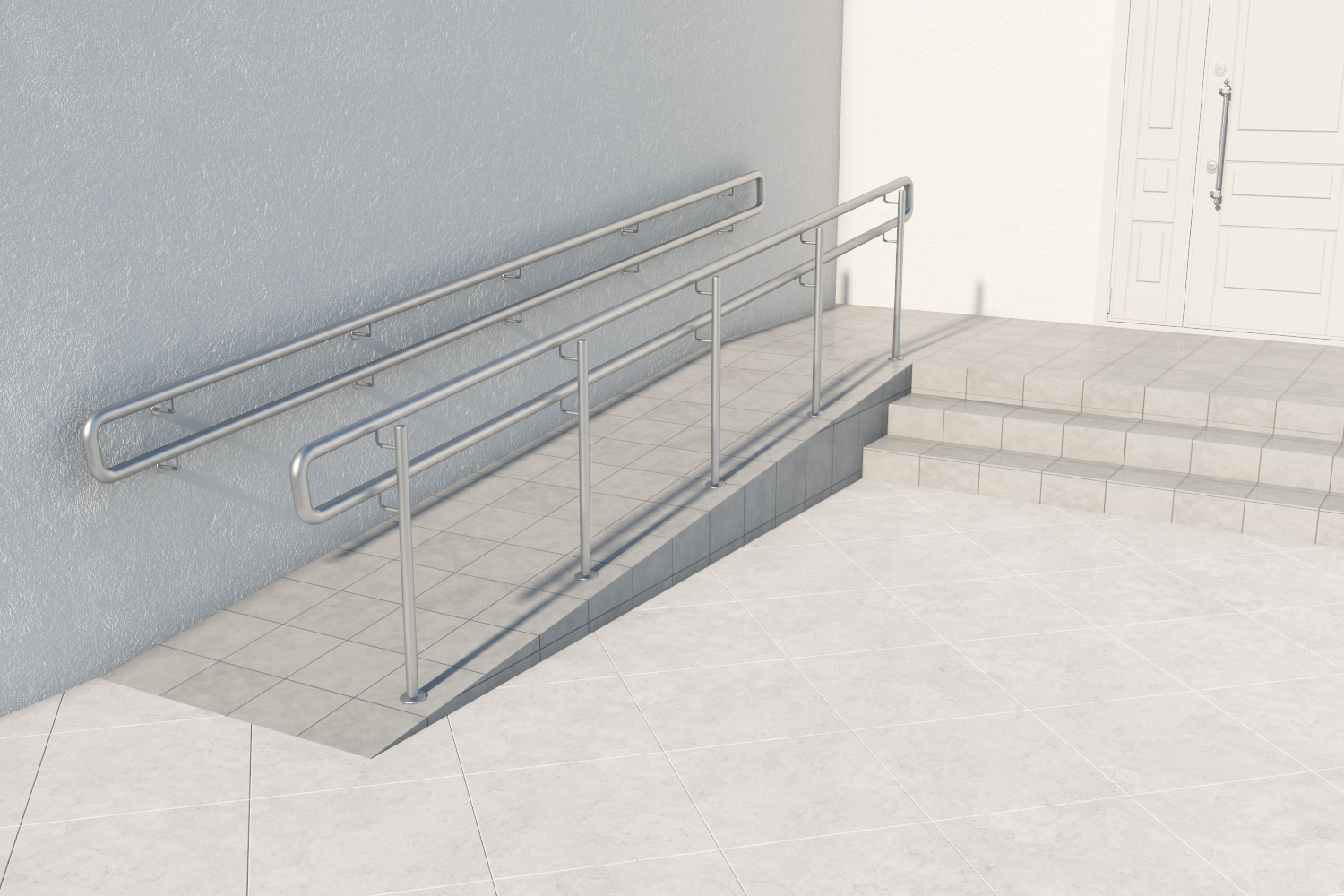 Ограждение для пандуса поручень и стойки из круглой трубы