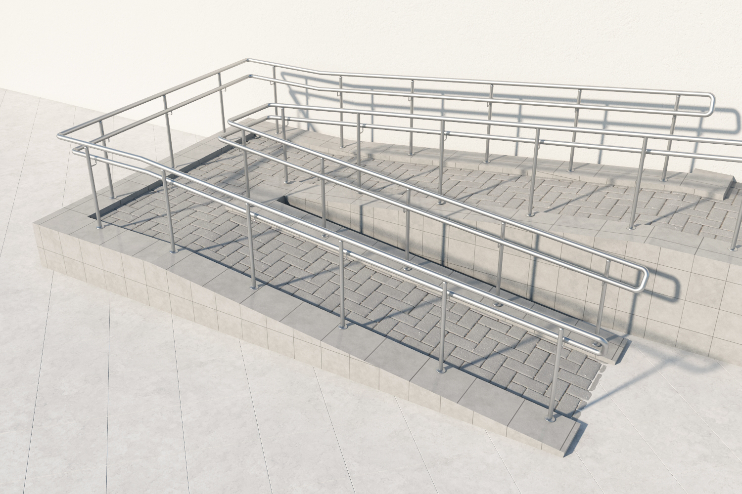 Ограждение для пандуса П образный поручень и стойки из круглой трубы