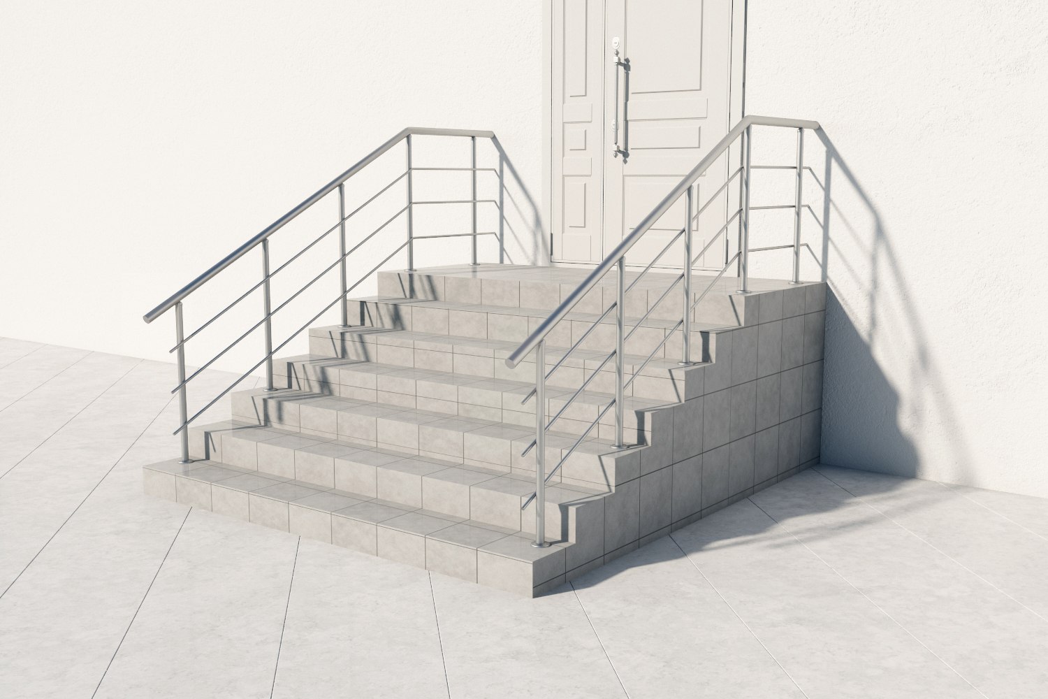 Ограждение входной группы три ригеля круглый поручень и стойки ригель приварной