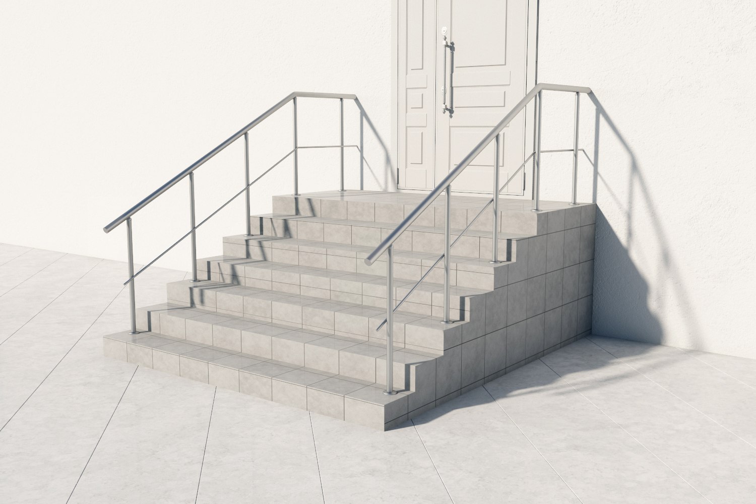 Ограждение входной группы один ригель круглый поручень и стойки ригель приварной