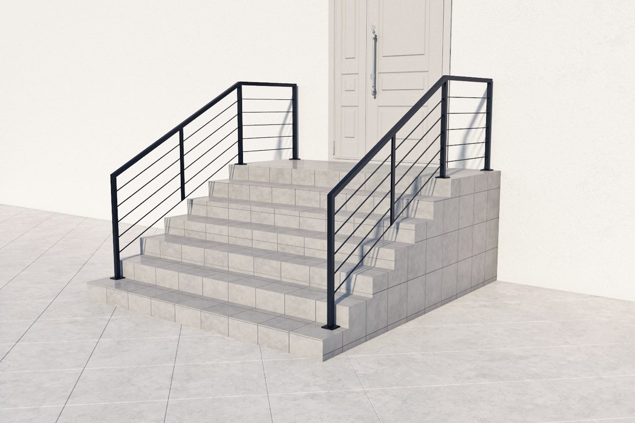 Ограждение входной группы поручень квадрат и стойки из металла