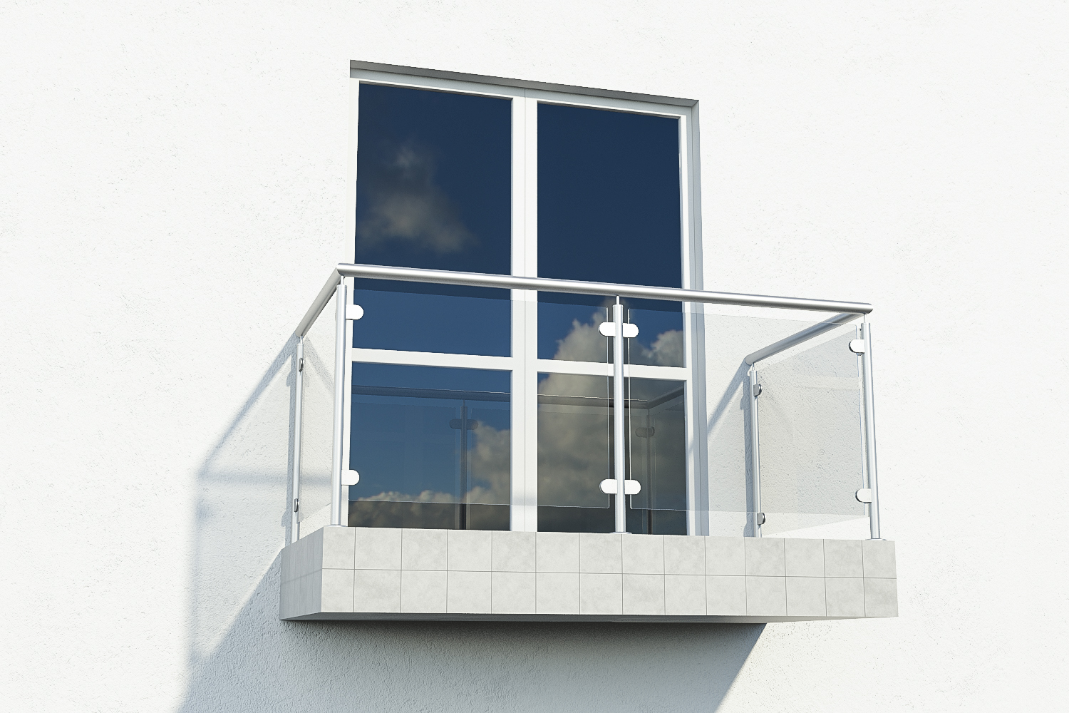 Ограждения балкона поручень и стойки круглые со стеклом на стеклодержателях